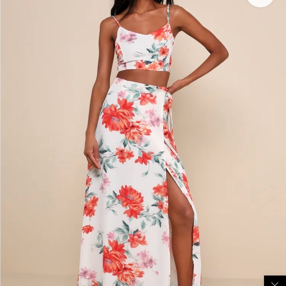 Lulu's Floral Skirt Set - White and Red
